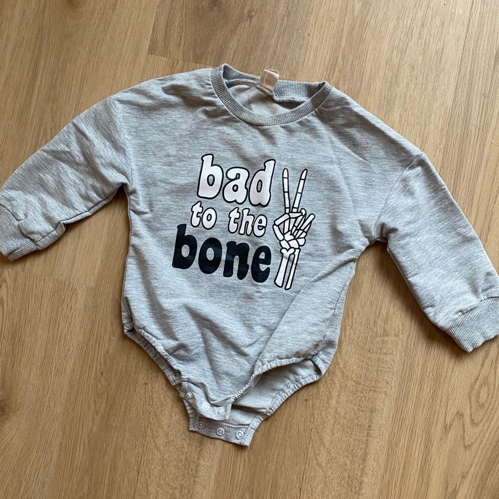 Gray 'Bad to the Bone' Baby Onesie
